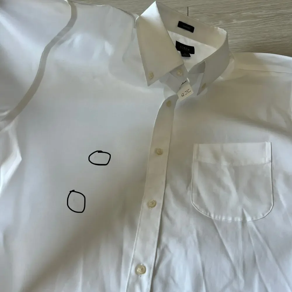 J Crew Bowery Wrinkle Free Dress Shirt With Button Down Collar Large White FLAW